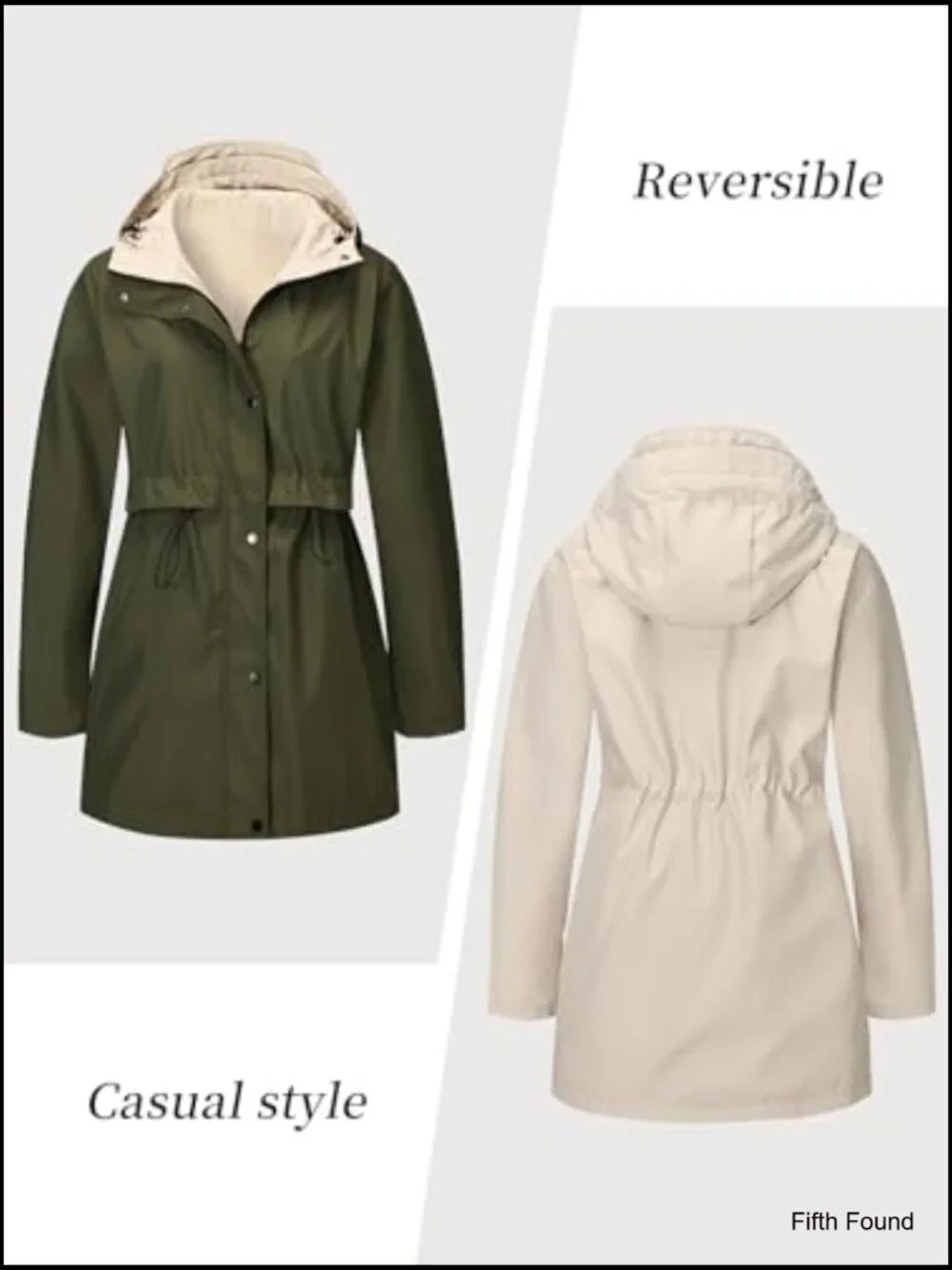 Reversible Spring Trench Coat Lightweight Jacket Long Hooded Fall Overcoat - Picture 2 of 7